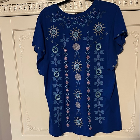 Johnny Was Royal Cobalt Blue Embroidered Blouse - Picture 8 of 9